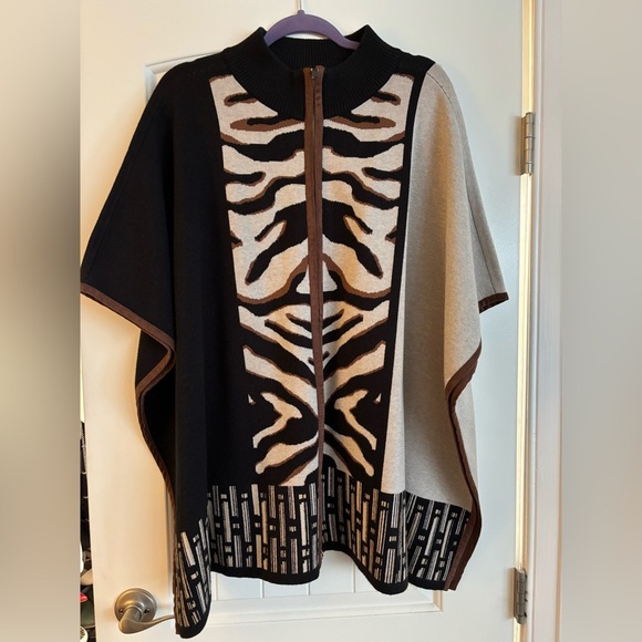 Chico's Sweaters - Chico's Black and Brown Knit Poncho